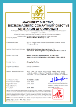 UDEM CE conformity certificate for automatic strapping machine, EU machinery and EMC standard certification
