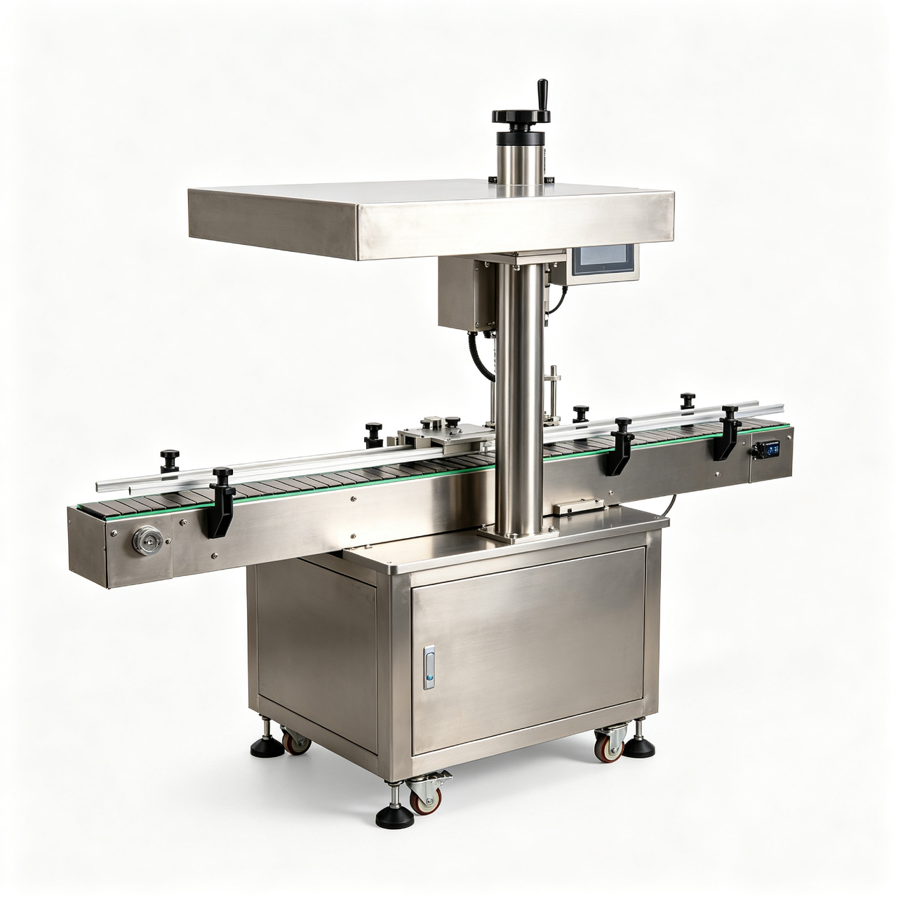 Large head continuous induction sealer for 82 mm and 100 mm peanut butter jar caps