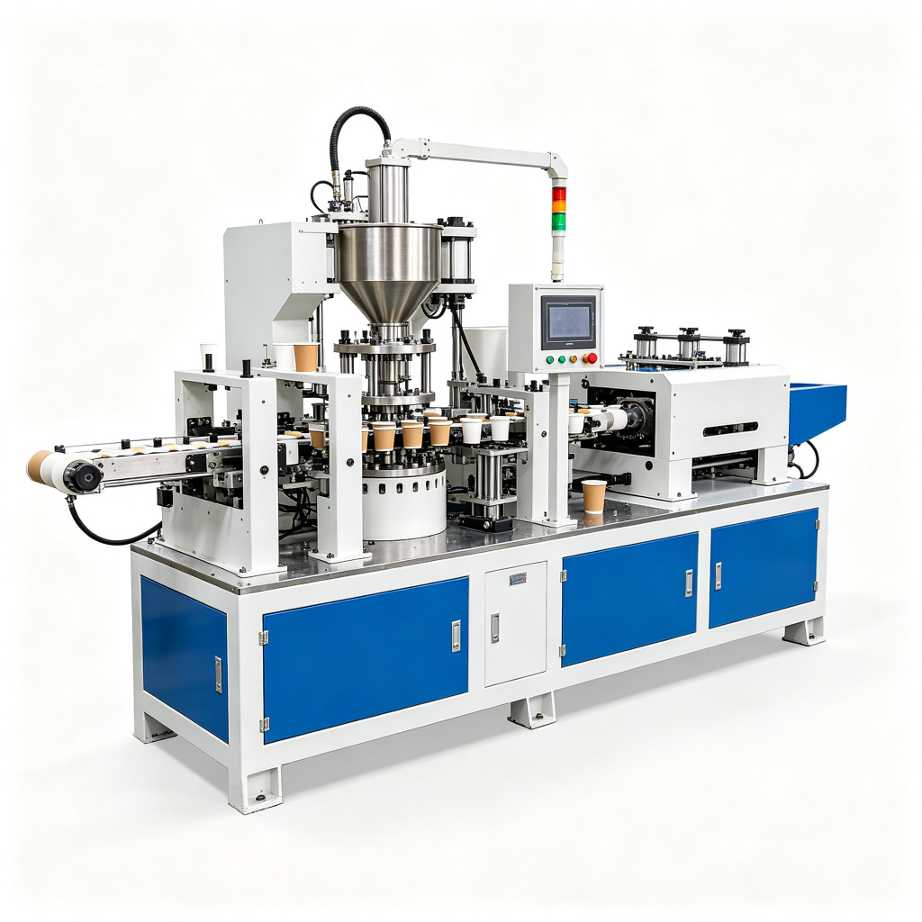High-speed plastic cup forming machine thermoforming PP and PET cups on a roll-fed line