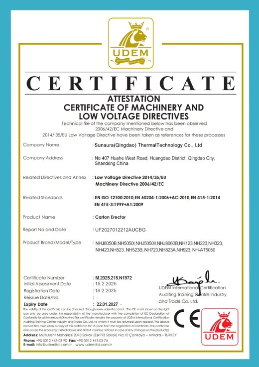 Updated EMC and CE certificate for SunAura servo piston filling platform, valid through 2027
